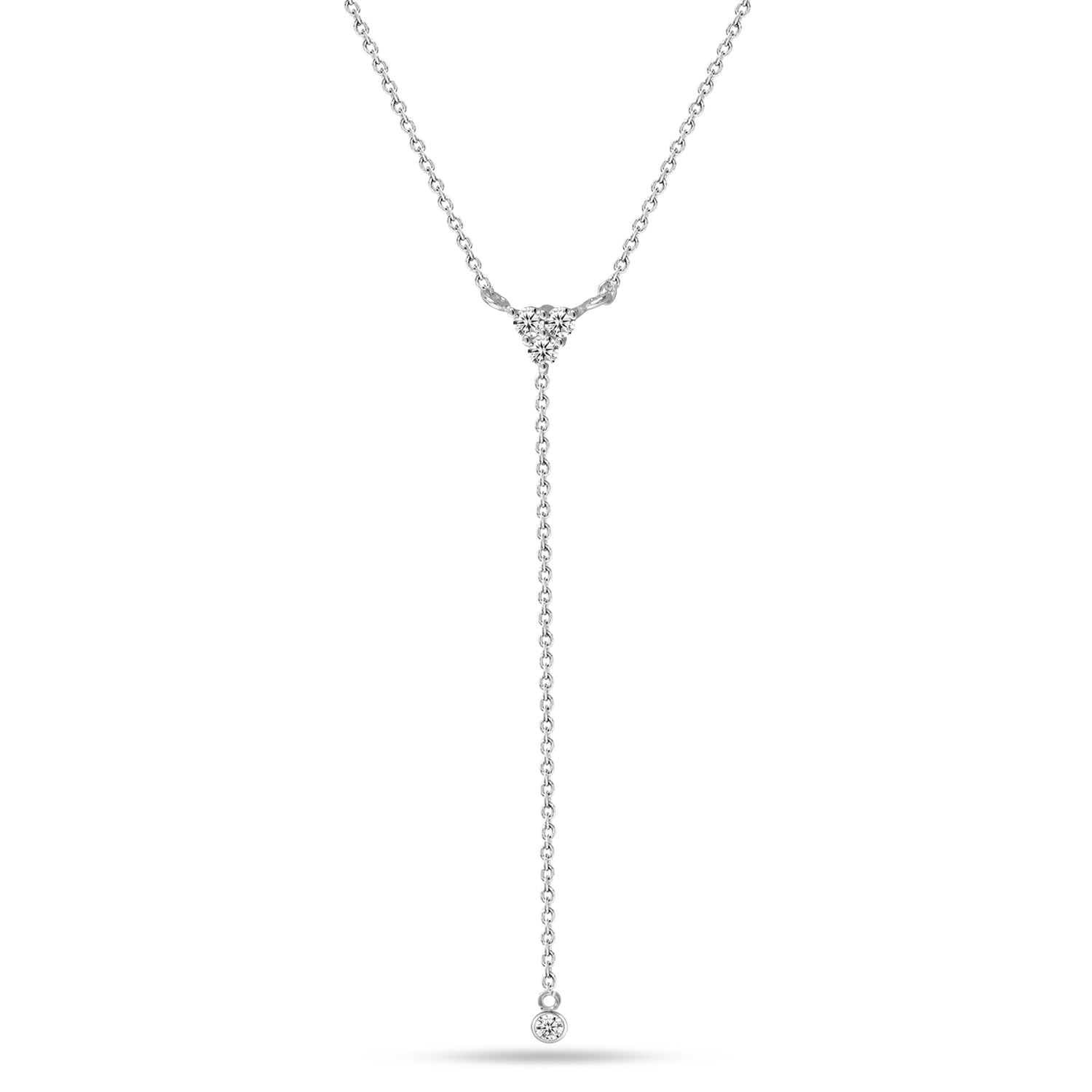 925 Sterling Silver Handmade Cubic Zirconia Lariat Adjustable Dainty Drop Y Pendant Necklace for Women