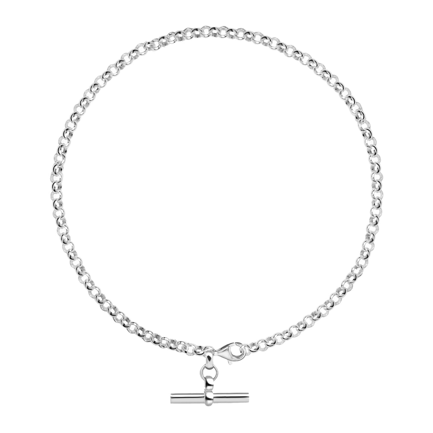 925 Sterling Silver T-Bar Rolo Link Chain Anklet for Women and Girls (SINGLE ANKLET)