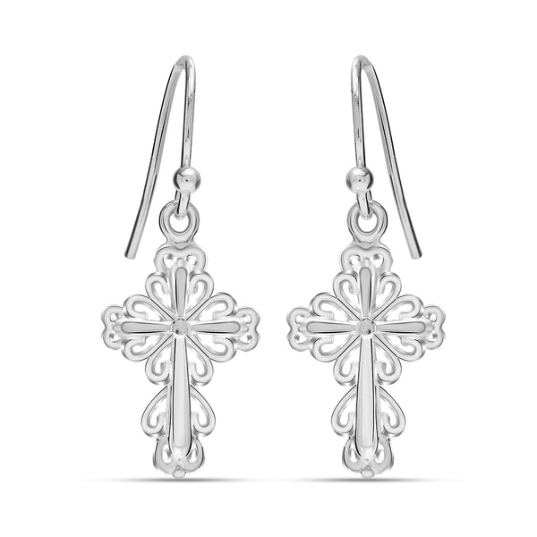 925 Sterling Silver Swirl Cross Celtic Filigree Hook Drop Dangle Earrings for Women