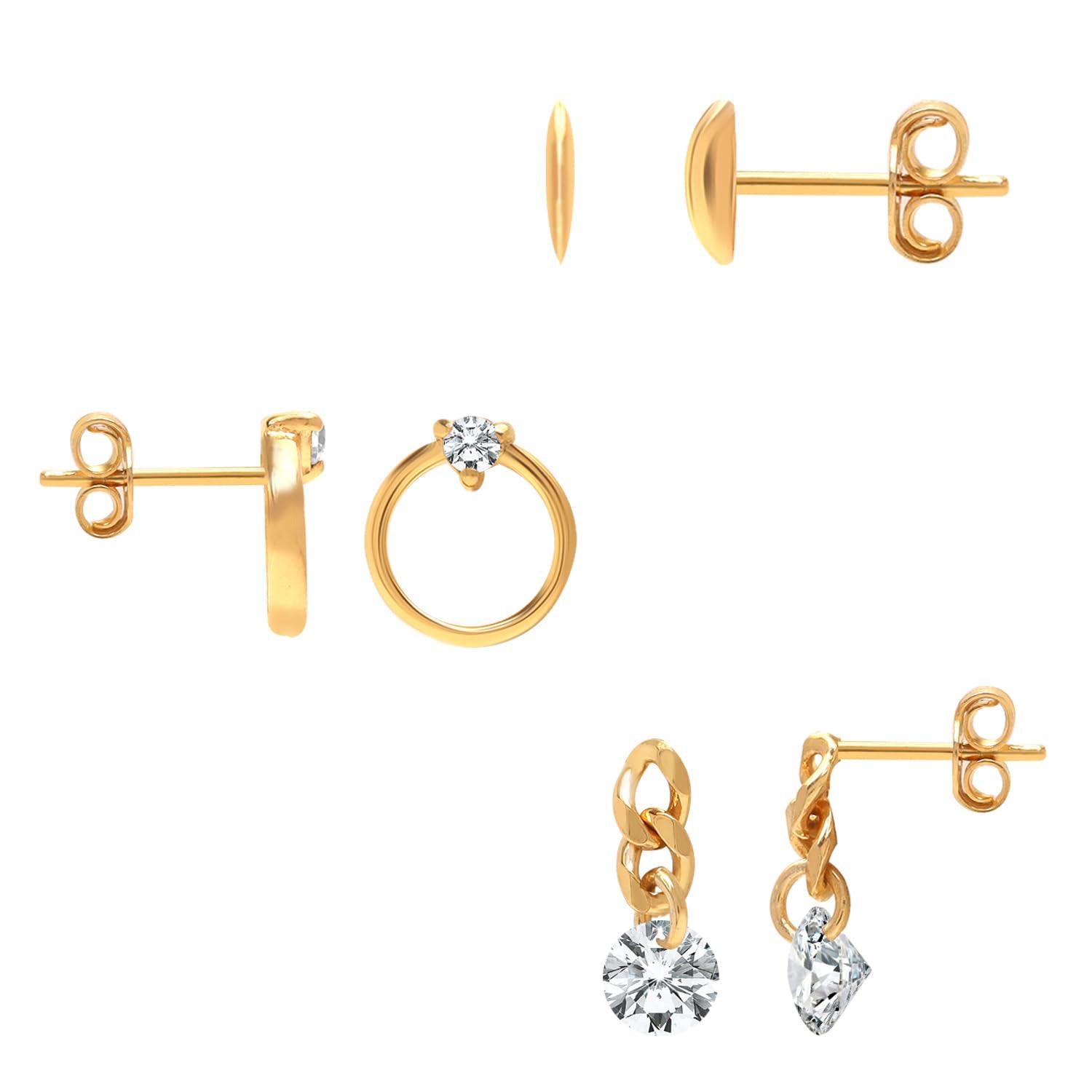 925 Sterling Silver Lightweigh CZ Stud Earrings for Women Set of 3 Pairs