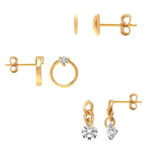 925 Sterling Silver Lightweigh CZ Stud Earrings for Women Set of 3 Pairs