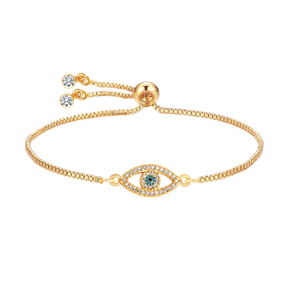 925 Sterling Silver 14K Gold Plated Zirconia Evil Eye Adjustable Bolo Bracelets for Women Teen