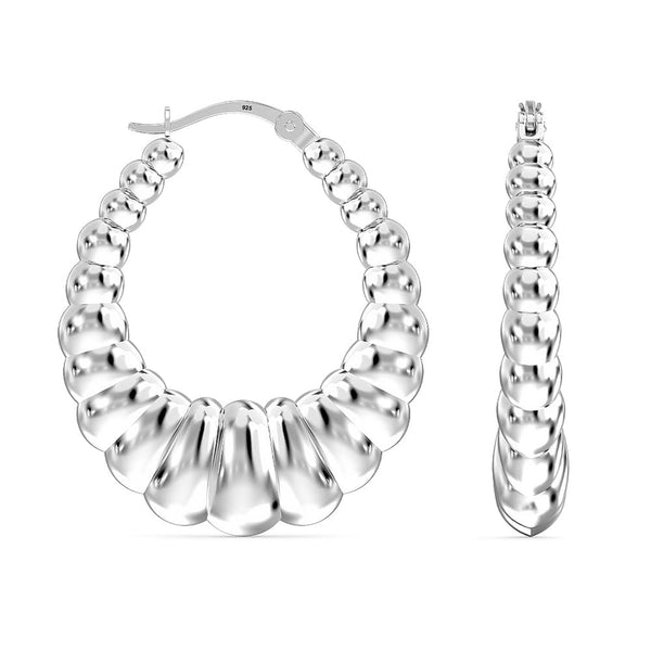 925 Sterling Silver Jewellery Oval Shrimp Click-Top Hoop Earrings for Women Teen 35MM