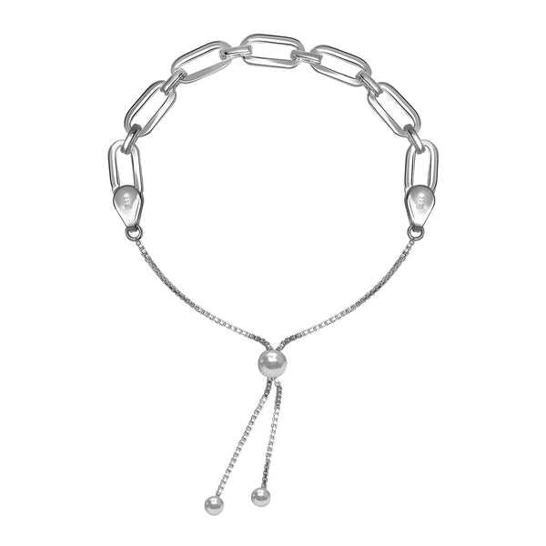 925 Sterling Silver Paperclip Link Chain Adjustable Bolo Bracelets for Women Teen