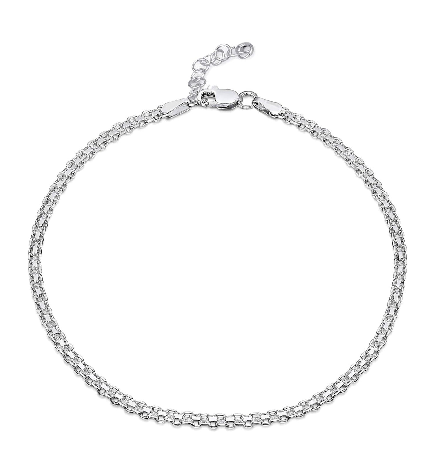 925 Sterling Silver Bismarck Chain Adjustable Anklets for Women (SINGLE ANKLET)