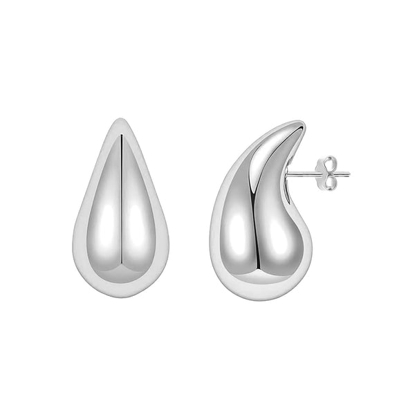 925 Sterling Silver Chunky Hollow Water Drop Pear Shape Stud Earrings for Women