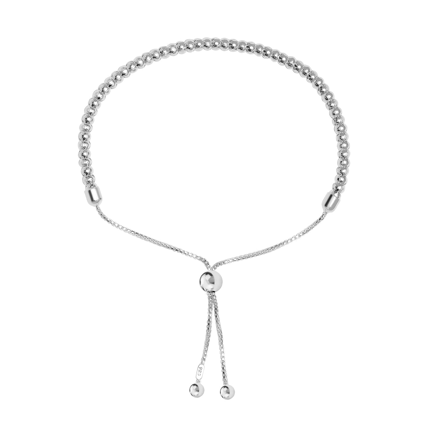 925 Sterling Silver Handmade Italian Beaded Ball Chain Adjustable Bolo Bracelets for Women