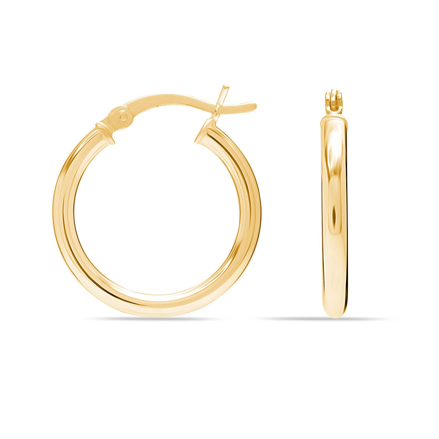925 Sterling Silver 14K Gold-Plated Tube Small Italian Yellow-Gold Click-Top Hoop Earrings for Teen and Women 2.5mm