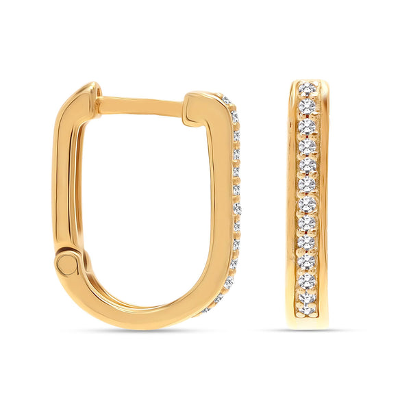 925 Sterling Silver 14K Gold Plated Cubic Zirconia U-Shaped Huggie Hoop Earrings for Women Teen