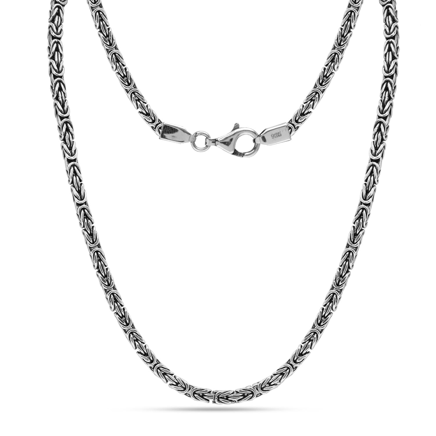 925 Sterling Silver Italian Square Handmade Classic Antique Byzantine Link Chain Necklace for Men and Women