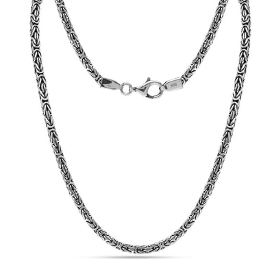 925 Sterling Silver Italian Square Handmade Classic Antique Byzantine Link Chain Necklace for Men and Women