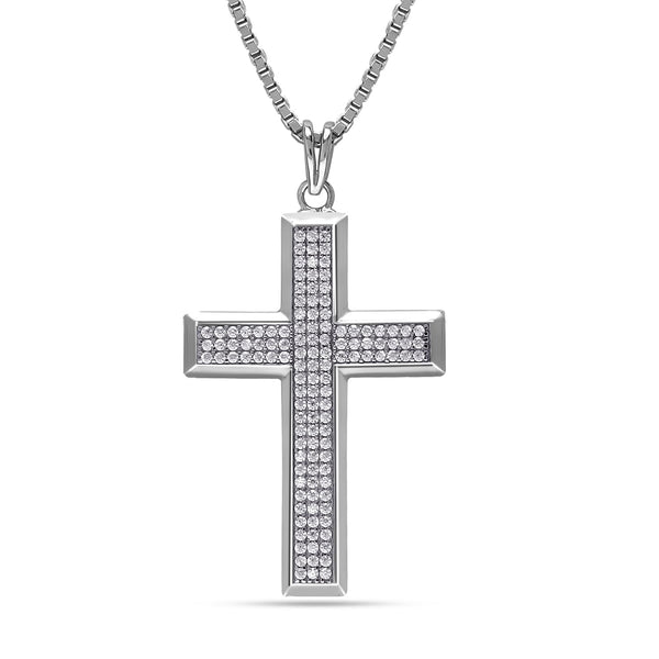925 Sterling Silver Handmade Micro Pave Zirconia Cross Pendant Necklace for Men and Women