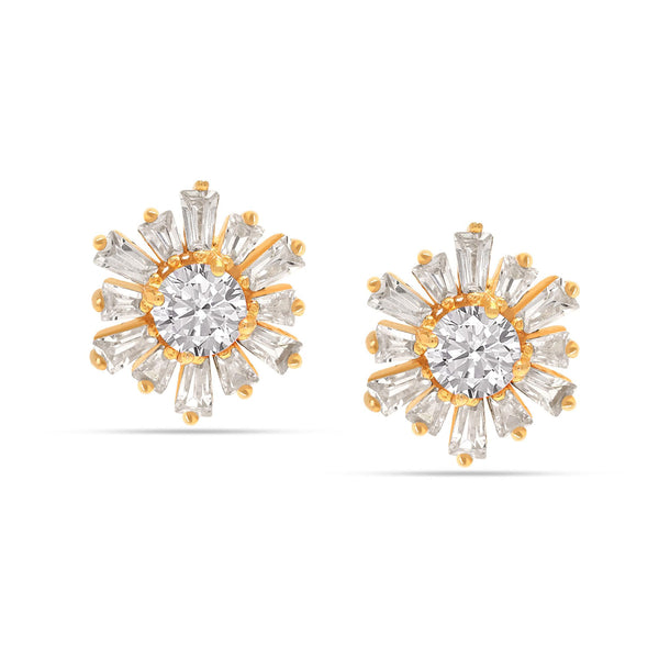 925 Sterling Silver 14K Gold-Plated Lightweight Pave Cubic Zirconia Crystals Sunshine Stud Earrings for Women