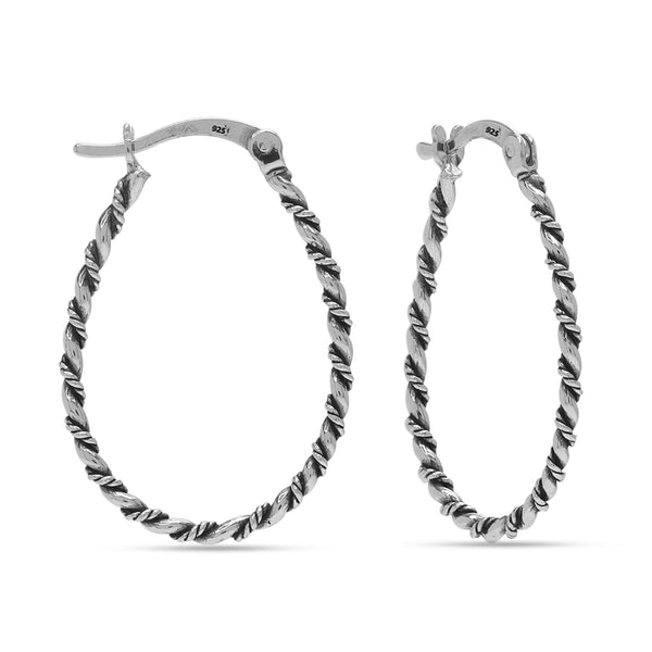 925 Sterling Silver Antique Weaved Teardrop Lightweight Twisted Rope Design Click-Top Hoop Earrings for Women Teen