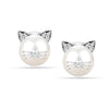 925 Sterling Silver Simulated Pearl Cat Stud Earring for Women and Teen