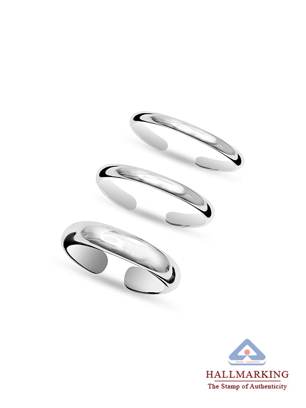 Hypoallergenic Band Toe Ring Set - 3 Pieces