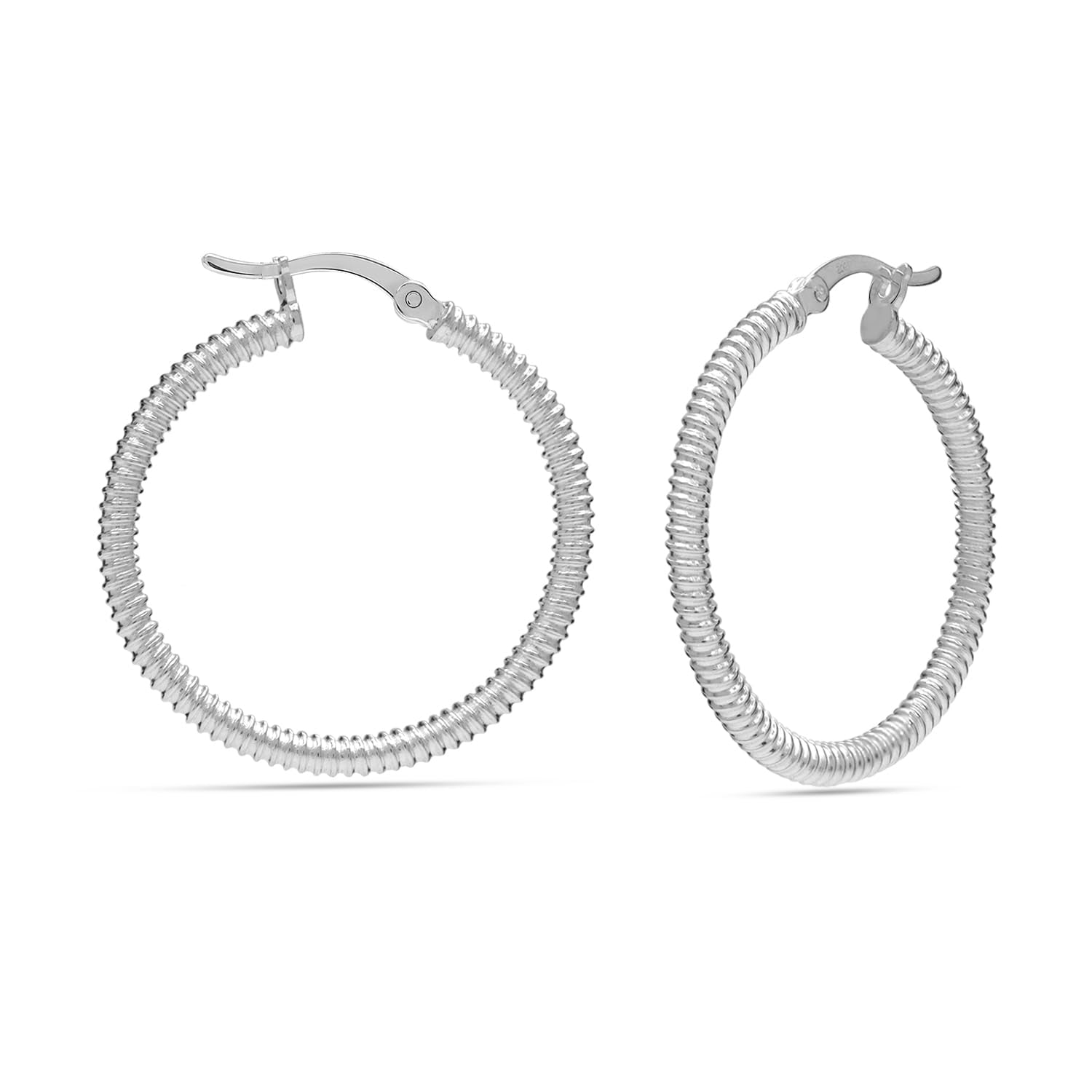 925 Sterling Silver Wire Wrapped Texture Lightweight Chunky Click-Top Hoop Earrings for Teen