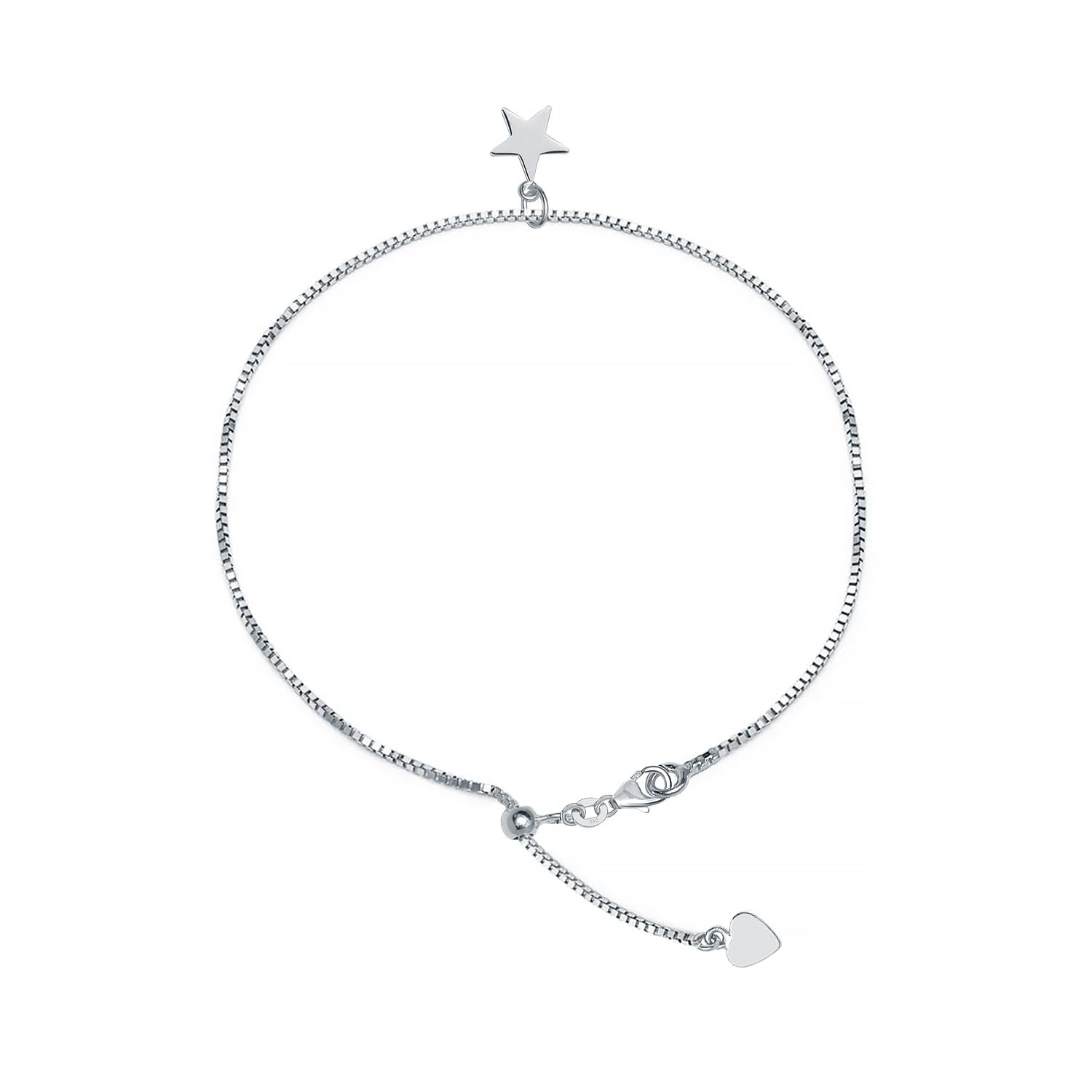 925 Sterling Silver Cubic Zirconia Star Charm Anklets for Women (SINGLE ANKLET)