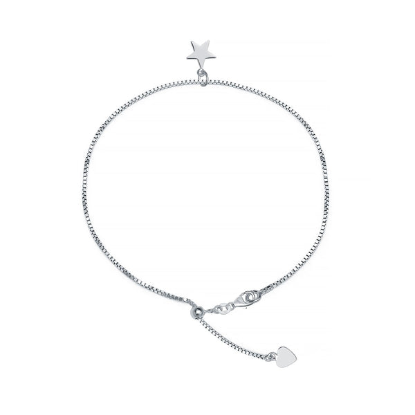 925 Sterling Silver Cubic Zirconia Star Charm Anklets for Women (SINGLE ANKLET)