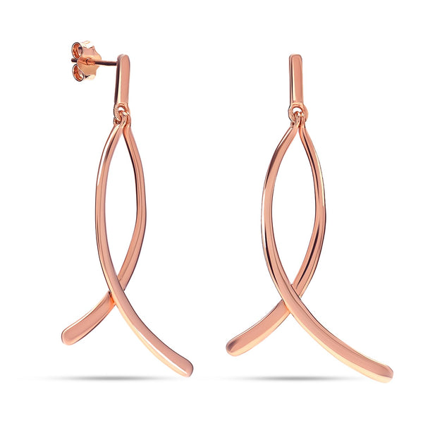 925 Sterling Silver 14K Rose-Gold Plated Long Thin Curved Bar Drop Dangle Earrings for Women