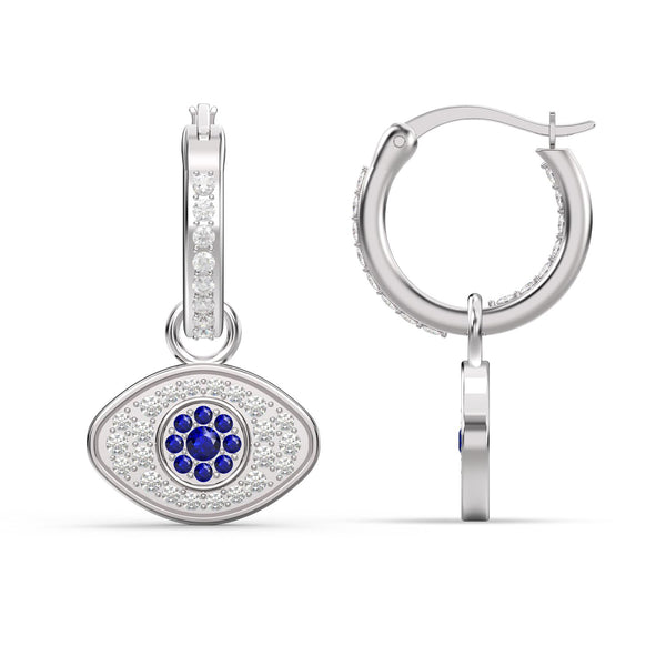 925 Sterling Silver Italian Design Cubic Zirconia Blue Sapphire Small Hoop Turkish Evil Eye Drop Dangle Earrings for Women