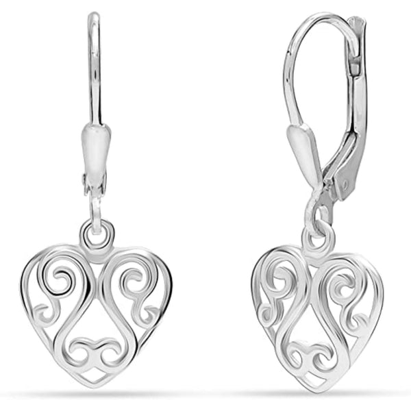 925 Sterling Silver Lightweight Heart Filigree Leverback Drop Dangle Earrings for Women Teen
