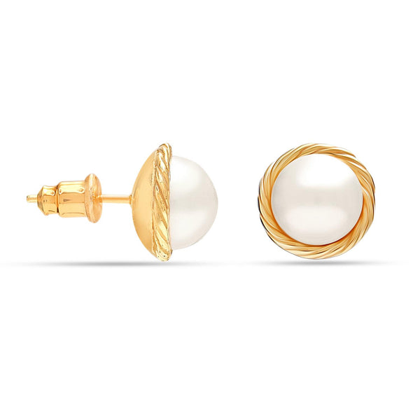 925 Sterling Silver Gold-Plated Pearl Stud Earring for Teen and Women
