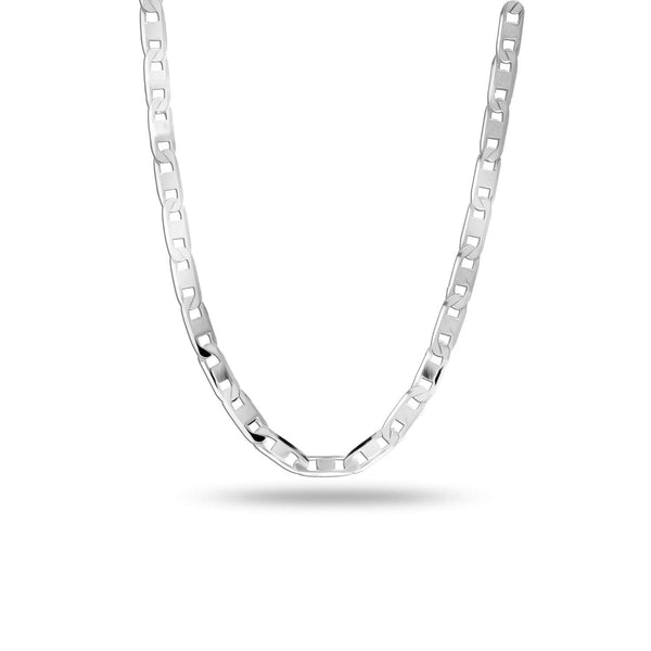 925 Sterling Silver Italian 4 MM Diamond-Cut Solid Flat Mariner Link Chain Necklace for Men and Women