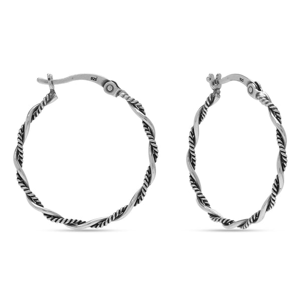 925 Sterling Silver Antique Weaved Band Lightweight Twisted Rope Design Small Click-Top Hoop Earrings for Women Teen