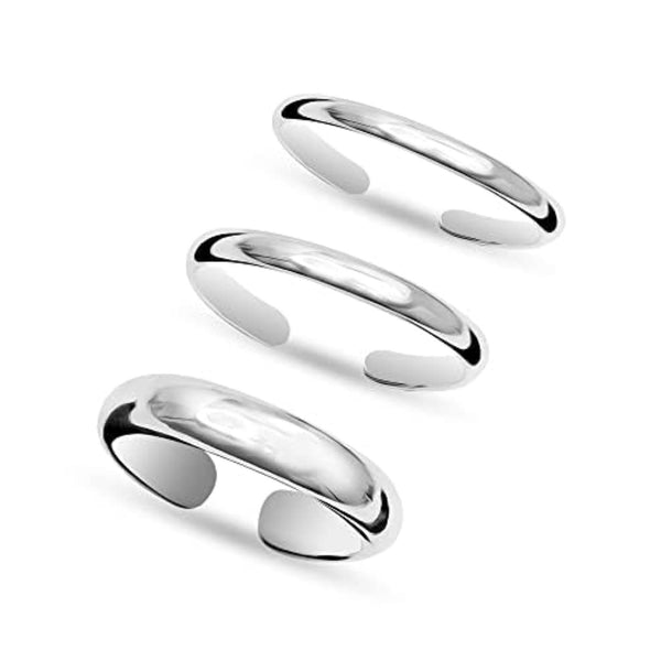 925 Sterling Silver Hypoallergenic Band Ring Open Adjustable Toe Rings for Women 3 Pcs