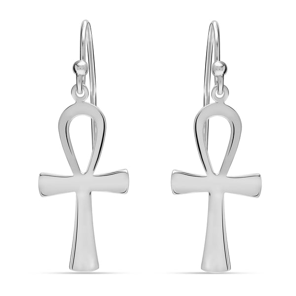 925 Sterling Silver Vintage Cross Medium Celtic Egyptian Ankh Hook Drop Dangle Earrings for Women