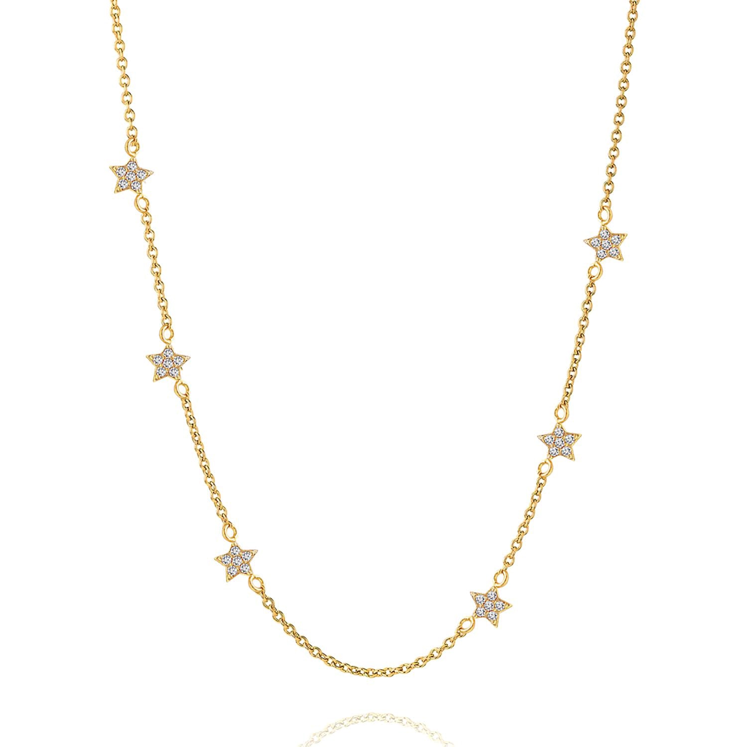 925 Sterling Silver 14K Gold Plated CZ Star Station Lucky Star Constellation Necklace for Women