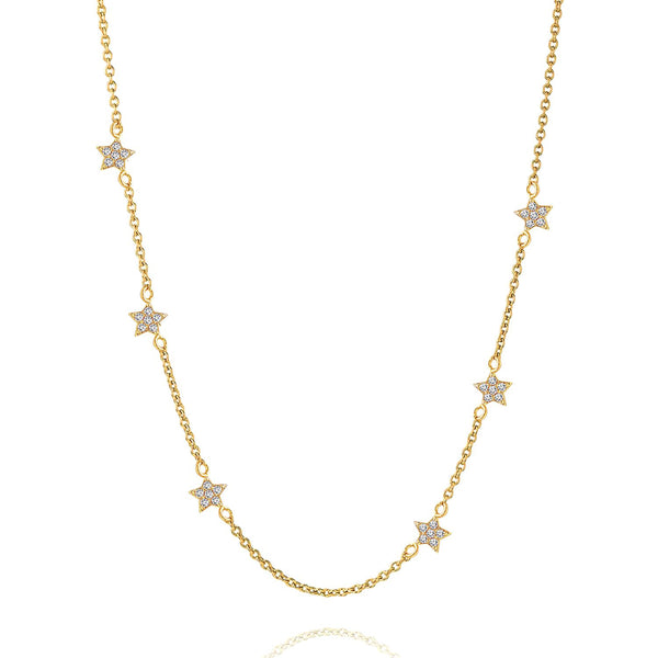 925 Sterling Silver 14K Gold Plated CZ Star Station Lucky Star Constellation Necklace for Women
