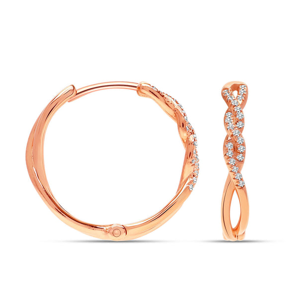 925 Sterling Silver 14K Rose-Gold Plated Cubic Zirconia Twisted Endless Lightweight Classic Infinity Hoop Earrings for Women