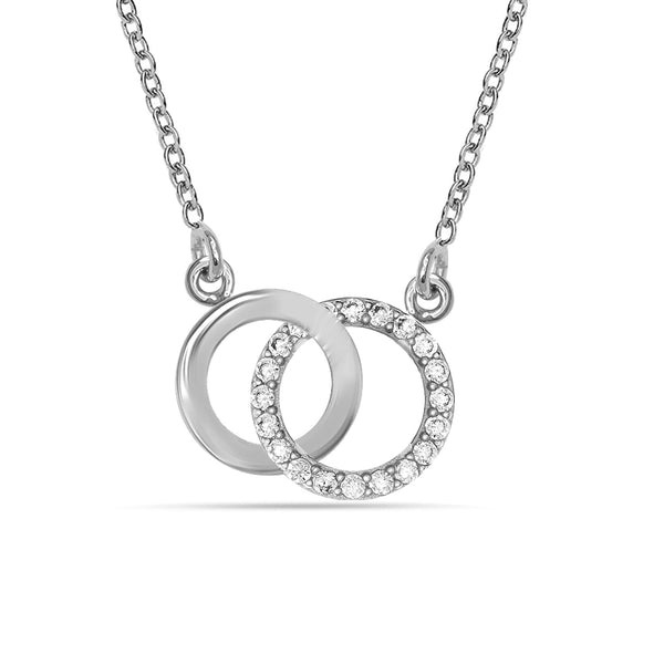 925 Sterling Silver Cubic Zirconia Interlocking Infinity Double Circle Pendant Necklace for Women Teen