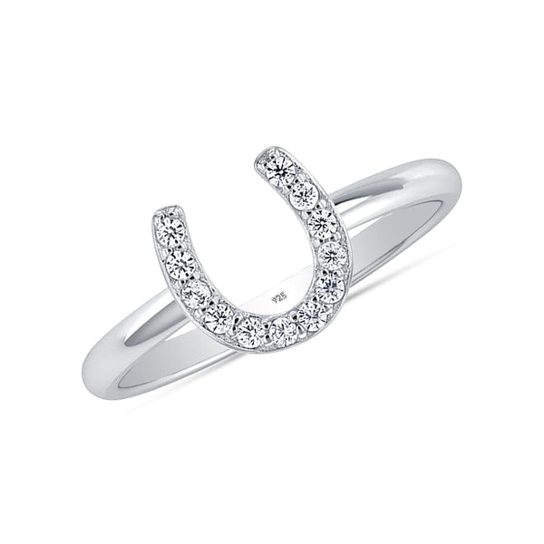 925 Sterling Silver Cubic Zirconia Good Luck Horseshoe Ring for Women