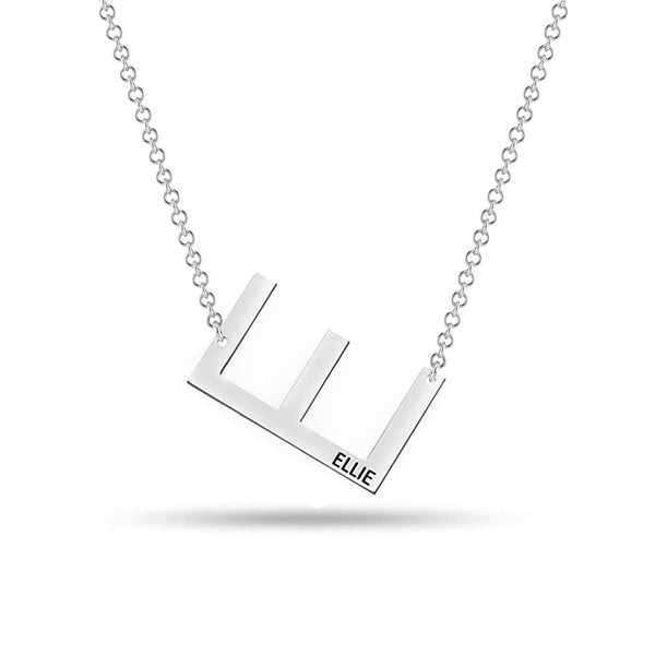 Personalised 925 Sterling Silver Large Initial with Engravable Name Offset Pendant Necklace for Men Women and Teen