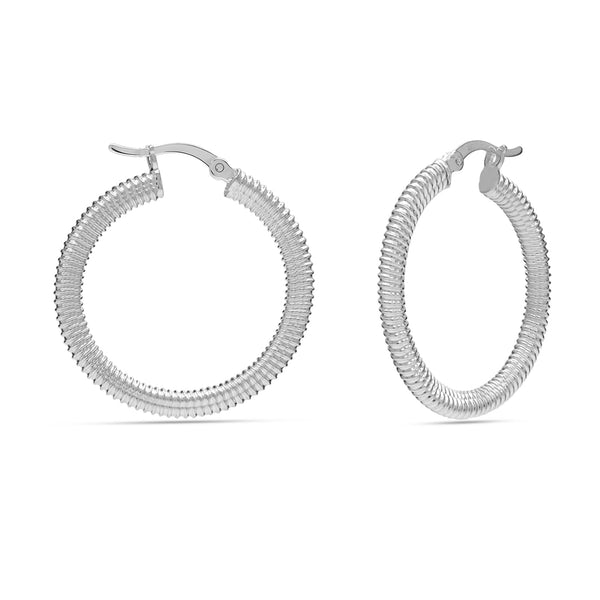 925 Sterling Silver Wire Wrapped Texture Lightweight Chunky Click-Top Hoop Earrings for Teen