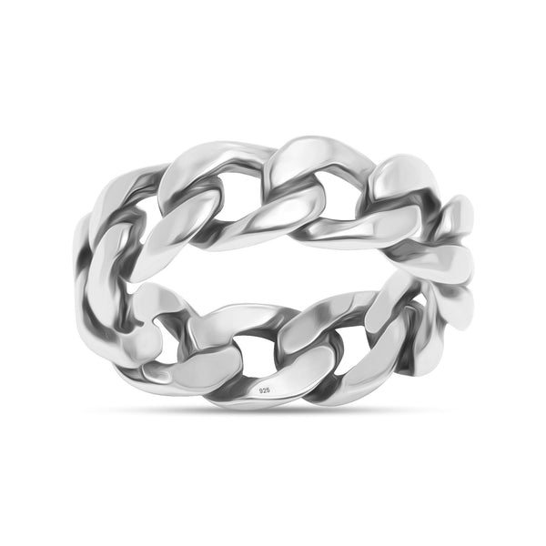 925 Sterling Silver Oxidized Band Chain Ring for Women