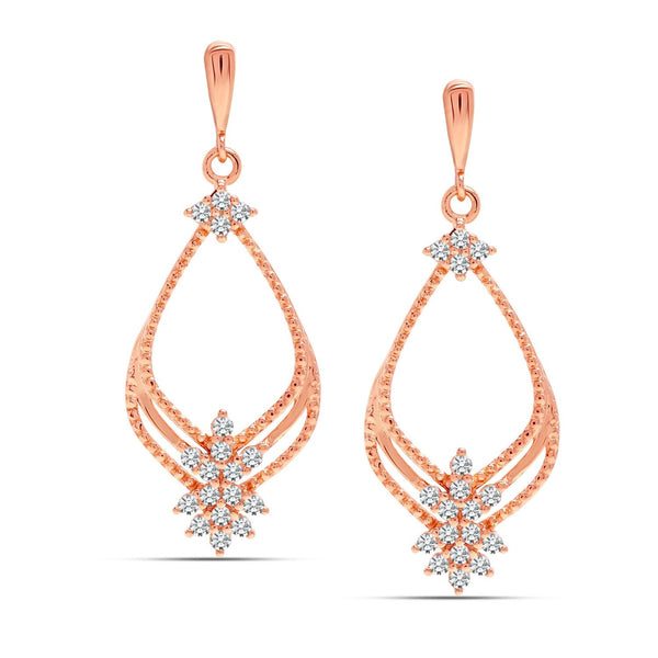 925 Sterling Silver 14K Rose-Gold Plated CZ Princess Long Drop Dangle Earrings for Women