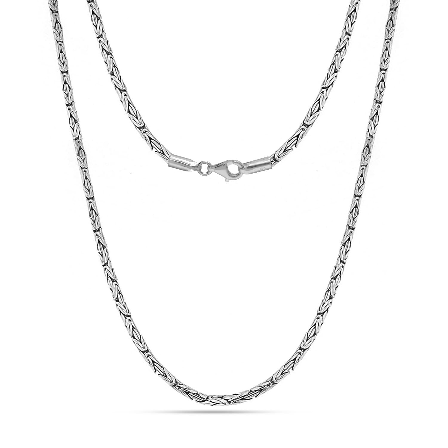 925 Sterling Silver Italian 2.5 MM Round Handmade Classic Byzantine Chain Necklace for Men and Women