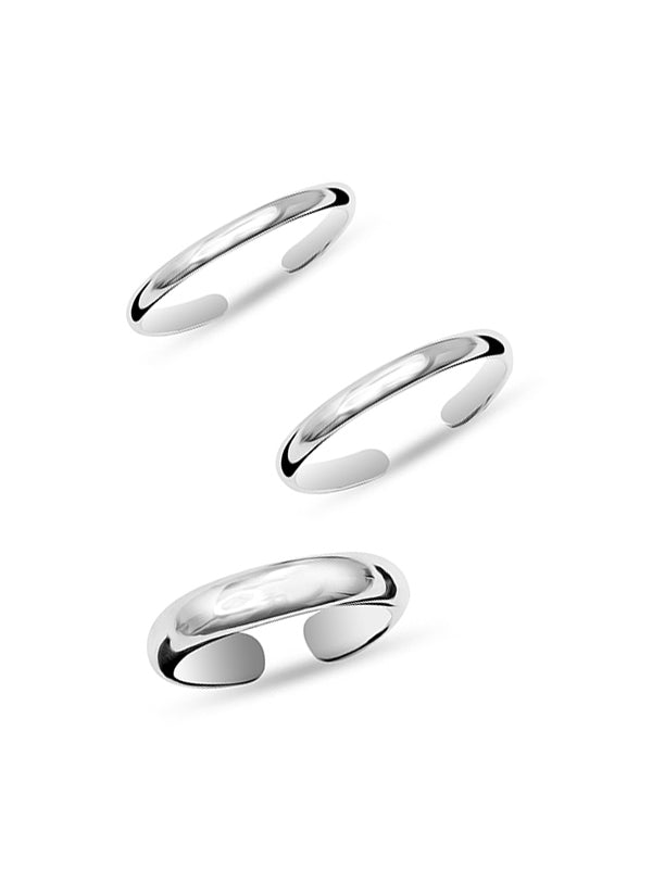 Hypoallergenic Band Toe Ring Set - 3 Pieces