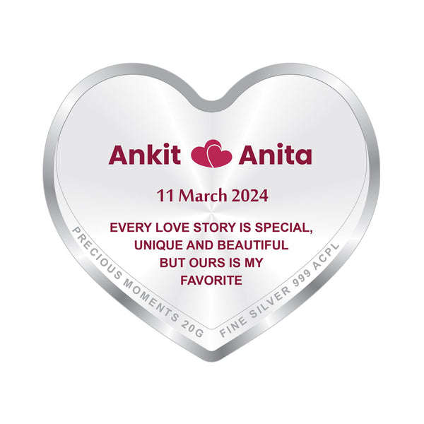 BIS Hallmarked Personalised Wedding Anniversary Heart Silver Coin 999 Pure