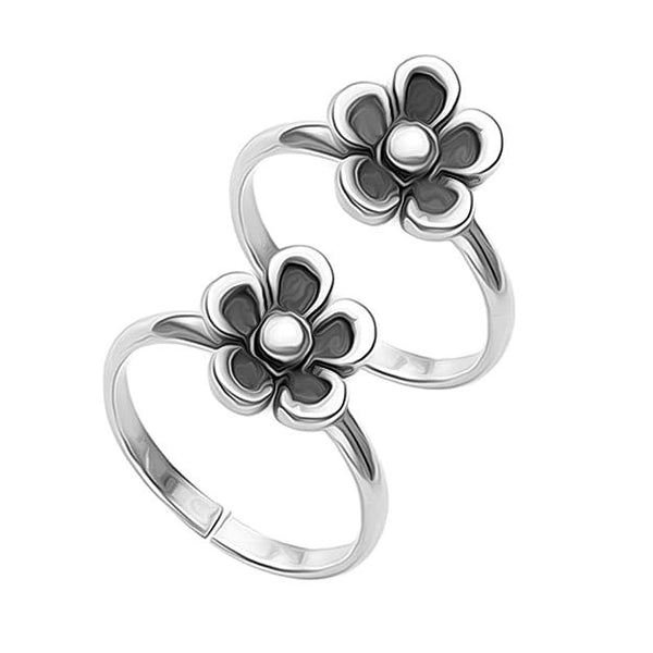 925 Sterling Silver Antique Oxidized Fancy Floral Adjustable Toe Ring for Women