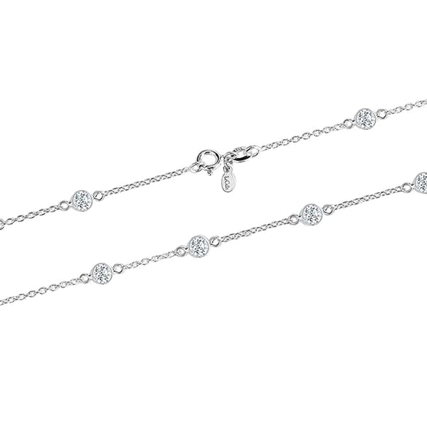 925 Sterling Silver Italian Design Round Cubic Zirconia Statement Station Cable Chain Necklace for Women