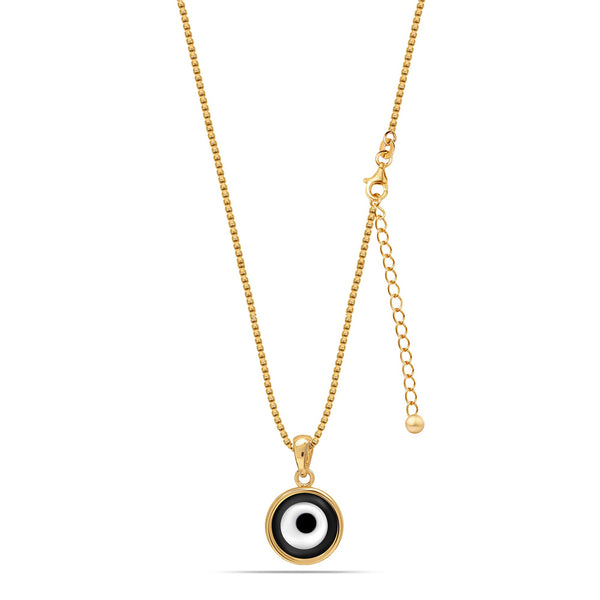 925 Sterling Silver 14K Gold Plated Round Glass Black Evil Eye Protection Charm Pendant Necklace for Women
