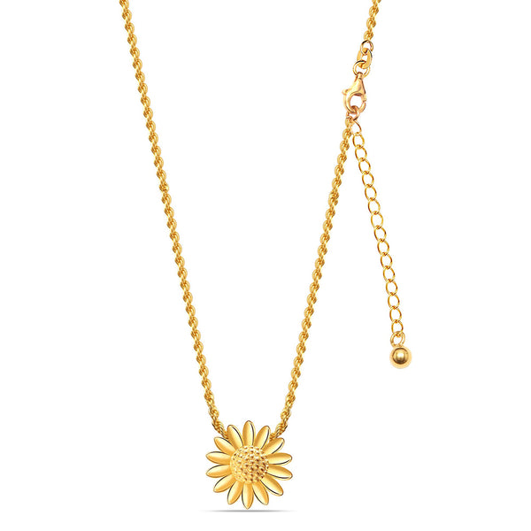 925 Sterling Silver 14K Gold-Plated English Daisy Sun Flower Pendant Necklace for Women