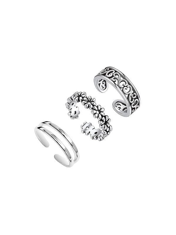 Flower & Heart Toe Ring Set - 3 Pieces