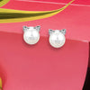 925 Sterling Silver Simulated Pearl Cat Stud Earring for Women and Teen