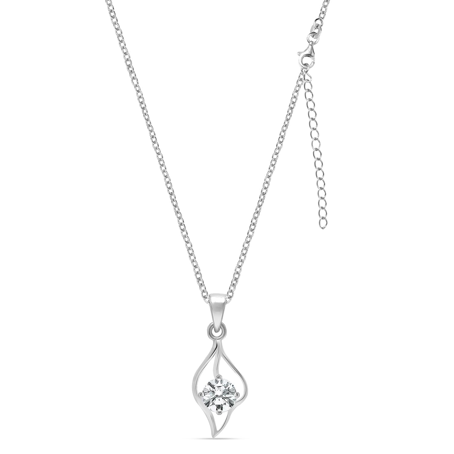 925 Sterling Silver Cubic Zirconia Falling Dew Cable Chain Pendant Necklace for Women Teen